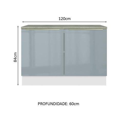 Gabinete Bajo para Fregadero 120 x 60 cm 2 Puertas (Con Encimera) Blanco/Gris Lux