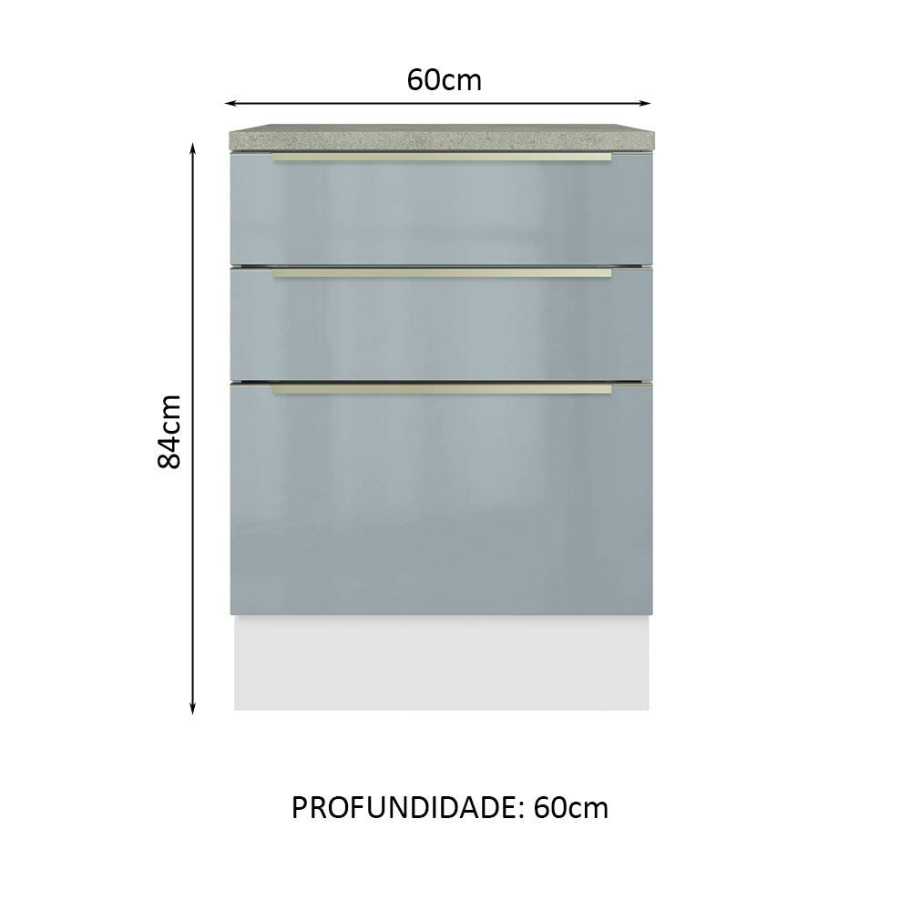 Gabinete Bajo 60 cm 3 Cajones Blanco/Gris Lux Madesa