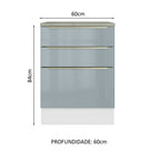 Gabinete Bajo 60 cm 3 Cajones Blanco/Gris Lux Madesa