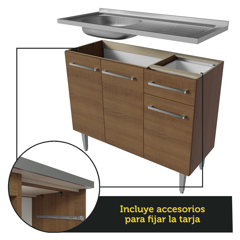 Cocina Compacta 165cm con Fregadero Marrón Emilly 06