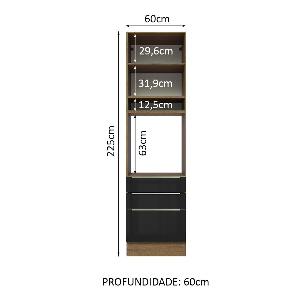 Mueble para Horno 60 cm 1 Puerta 3 Cajones Marrón/Negro Lux Madesa
