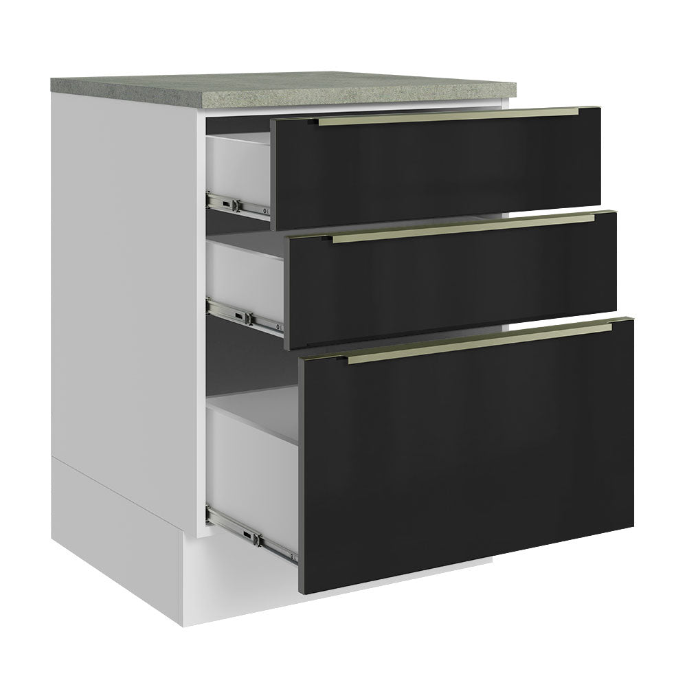 Gabinete Bajo 60 cm 3 Cajones Blanco/Negro Lux Madesa