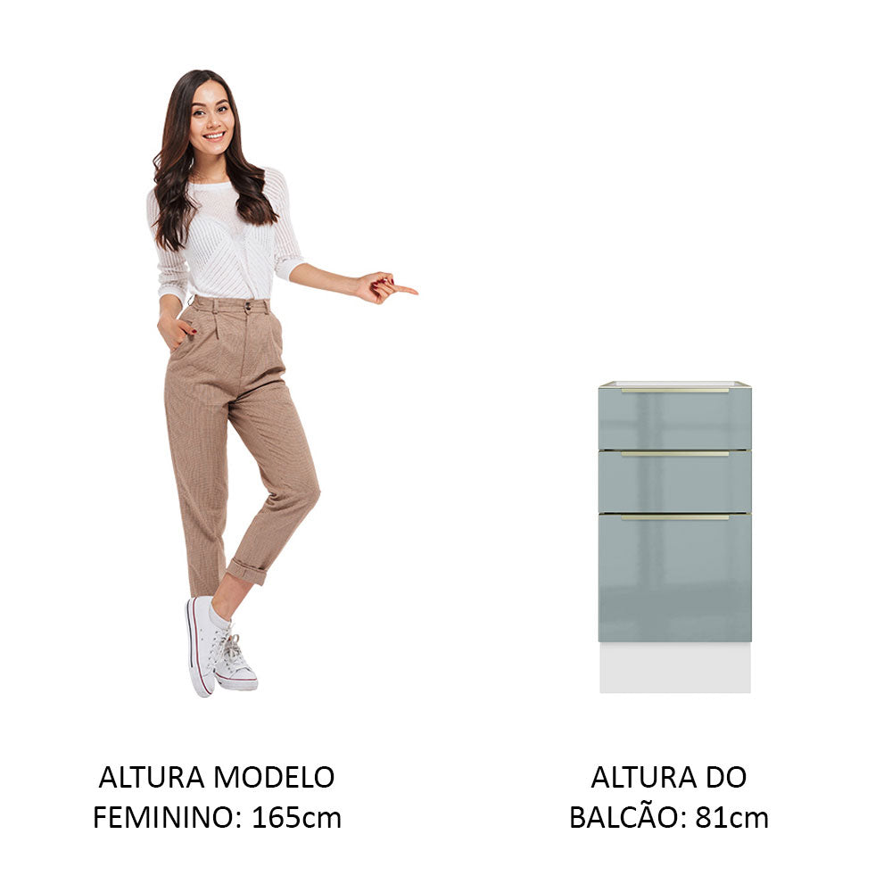 Gabinete Bajo 40 cm 3 Cajones Sin Encimera Blanco/Gris Lux Madesa