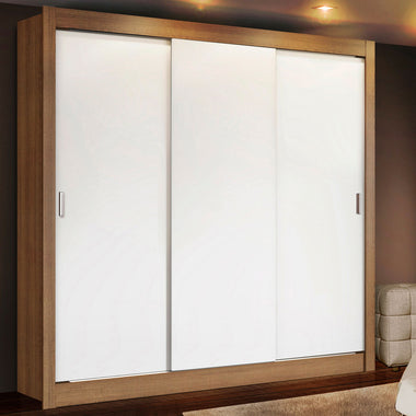 Clóset Matrimonial 170 cm 3 Puertas Corredizas 2 Cajones Marrón/Blanco Lyon Madesa
