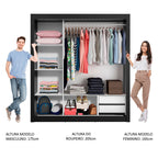 Clóset Matrimonial 170 cm 3 Puertas Corredizas 2 Cajones Negro/Blanco Lyon Madesa