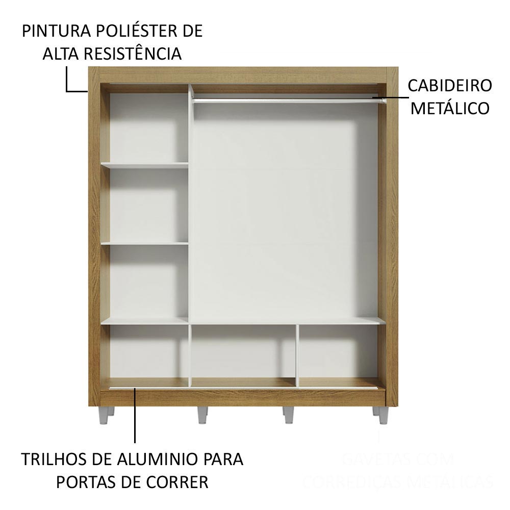 Clóset Matrimonial 170 cm 3 Puertas Corredizas Con 1 Espejo Marrón/Blanco Monaco Madesa