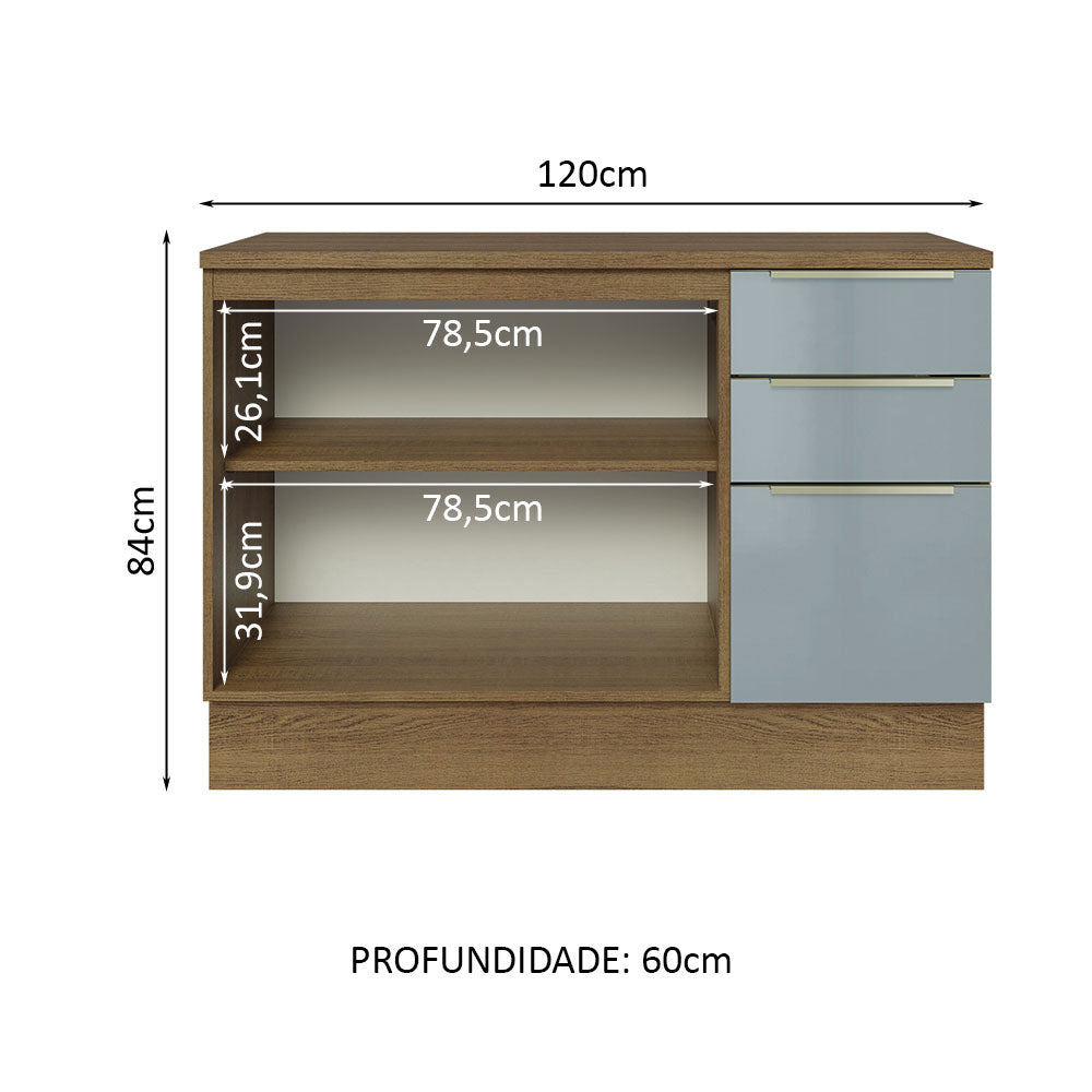 Gabinete Bajo 120 cm 2 Puertas 3 Cajones Marrón/Gris Lux Madesa