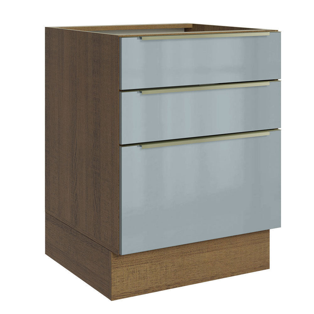 Gabinete Bajo 60 cm 3 Cajones Sin Encimera Marrón/Gris Lux Madesa