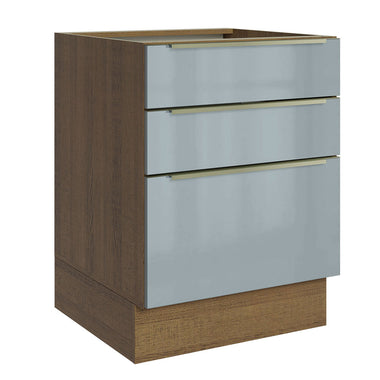 Gabinete Bajo 60 cm 3 Cajones Sin Encimera Marrón/Gris Lux Madesa