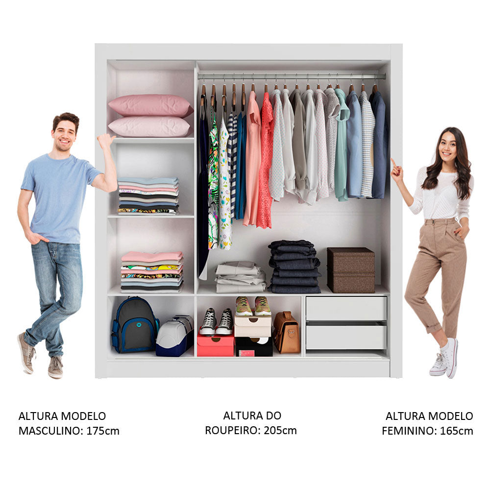 Clóset Matrimonial 170 cm 3 Puertas Corredizas 2 Cajones Blanco Lyon Madesa