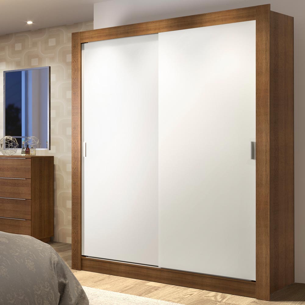 Clóset Soltero 117 cm 2 Puertas Corredizas 4 Cajones Marrón/Blanco Dallas Madesa