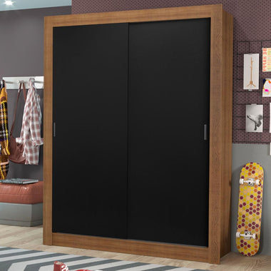 Clóset Soltero 117 cm 2 Puertas Corredizas 4 Cajones Marrón/Negro Dallas Madesa