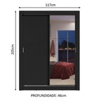 Clóset Soltero Dallas 2 Puertas Correderas con Espejo 2 Cajones Negro