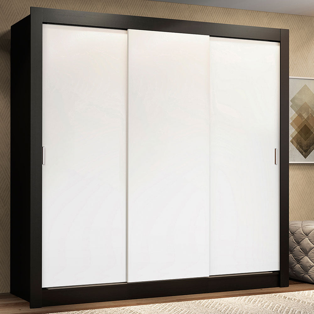 Clóset Matrimonial 170 cm 3 Puertas Corredizas 2 Cajones Negro/Blanco Lyon Madesa