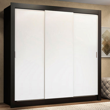 Clóset Matrimonial 170 cm 3 Puertas Corredizas 2 Cajones Negro/Blanco Lyon Madesa