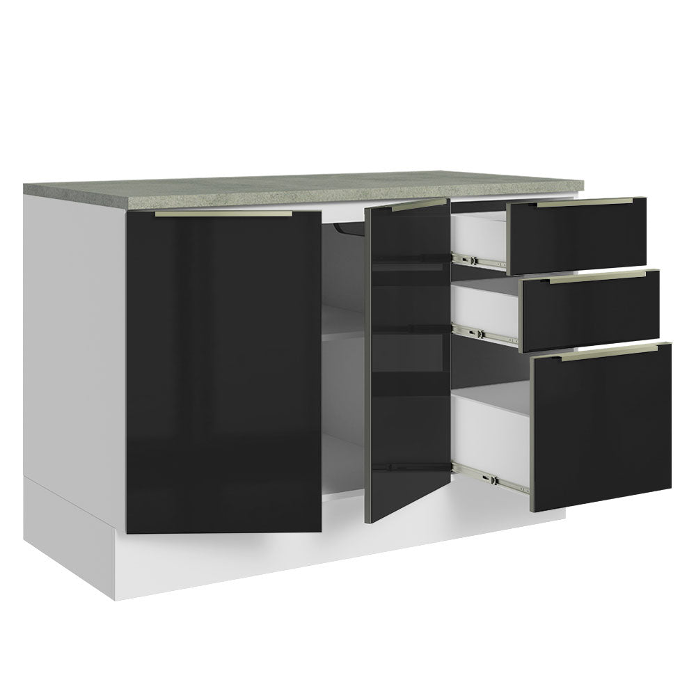 Gabinete Bajo 120 cm 2 Puertas 3 Cajones Blanco/Negro Lux Madesa