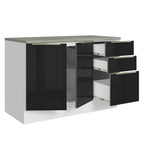 Gabinete Bajo 120 cm 2 Puertas 3 Cajones Blanco/Negro Lux Madesa
