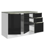 Gabinete Bajo para Fregadero 120 cm 2 Puertas 3 Cajones (Con Encimera) Lux Blanco/Negro