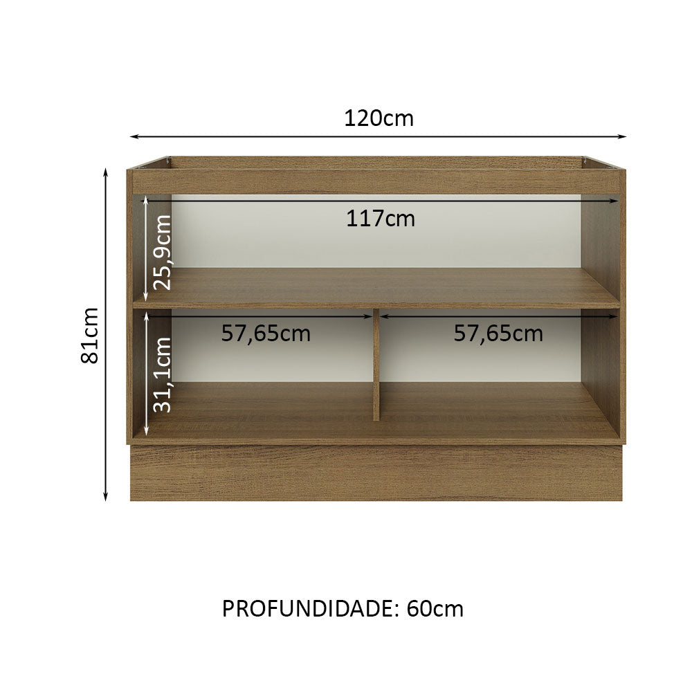 Gabinete Bajo 120 cm 2 Puertas Sin Encimera Marrón/Negro Lux Madesa