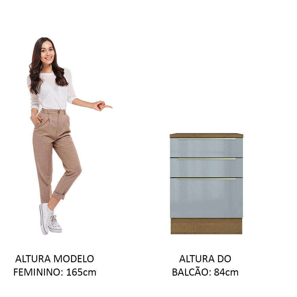 Gabinete Bajo 60 cm 3 Cajones Marrón/Gris Lux Madesa