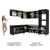 Cocina Integral Esquinera 452cm Negro Reims Madesa 01