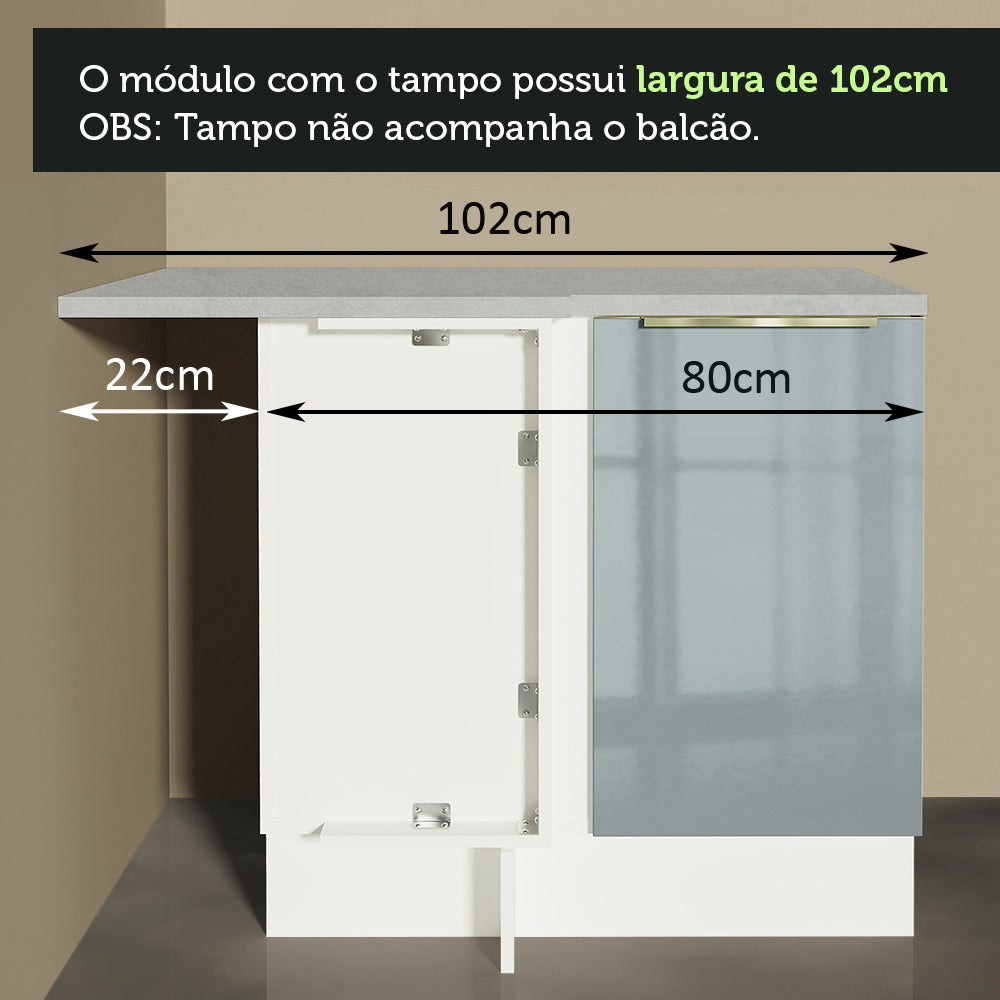 Gabinete Bajo de Esquina de Cocina con 1 Puerta (Con Encimera) Lux Blanco/Gris