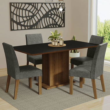 Conjunto de Comedor 4 Sillas Marrón/Negro/Silver Keila Madesa