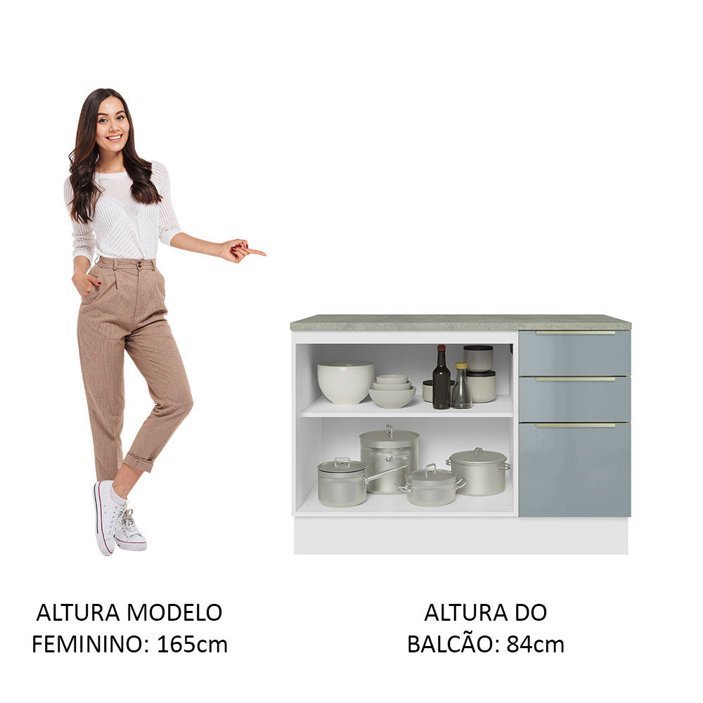 Gabinete Bajo 120 cm 2 Puertas 3 Cajones Blanco/Gris Lux Madesa