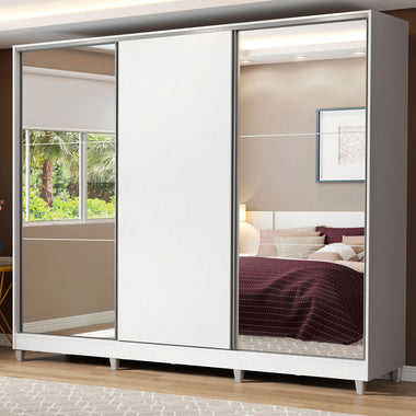 Clóset Matrimonial 231 cm 3 Puertas Corredizas Con 2 Espejos 100% MDF Blanco Royale Madesa