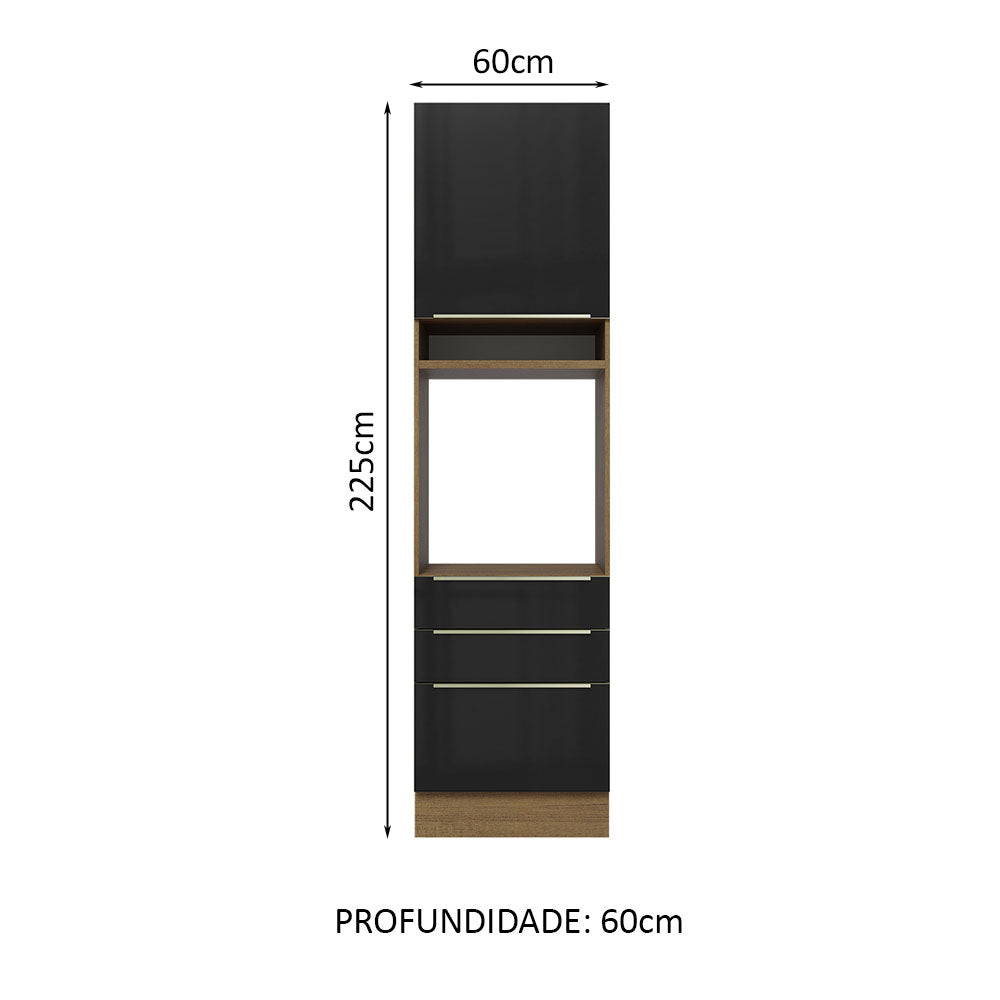Mueble para Horno 60 cm 1 Puerta 3 Cajones Marrón/Negro Lux Madesa