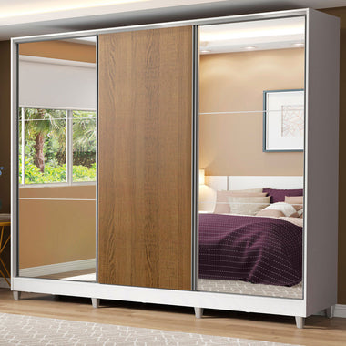 Clóset Matrimonial 231 cm 3 Puertas Corredizas Con 2 Espejos 100% MDF Blanco/Marrón Royale Madesa