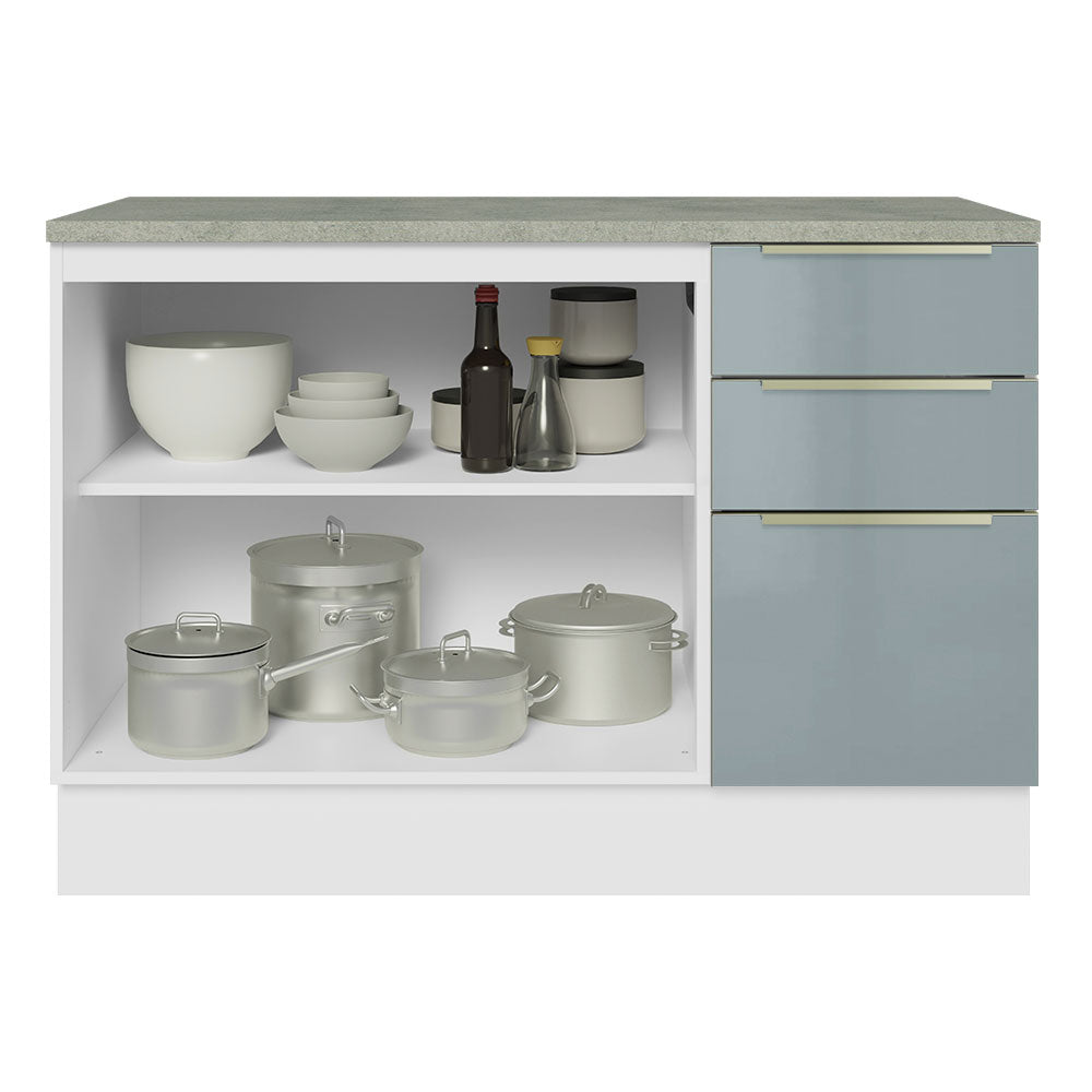 Gabinete Bajo 120 cm 2 Puertas 3 Cajones Blanco/Gris Lux Madesa