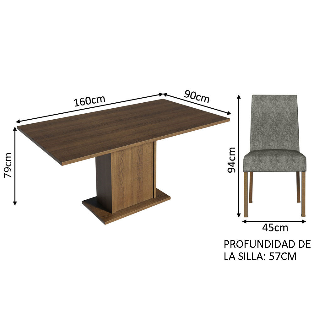 Juego de Comedor Mesa con Encimera de Madera y 6 Sillas Marrón/Silver Renata