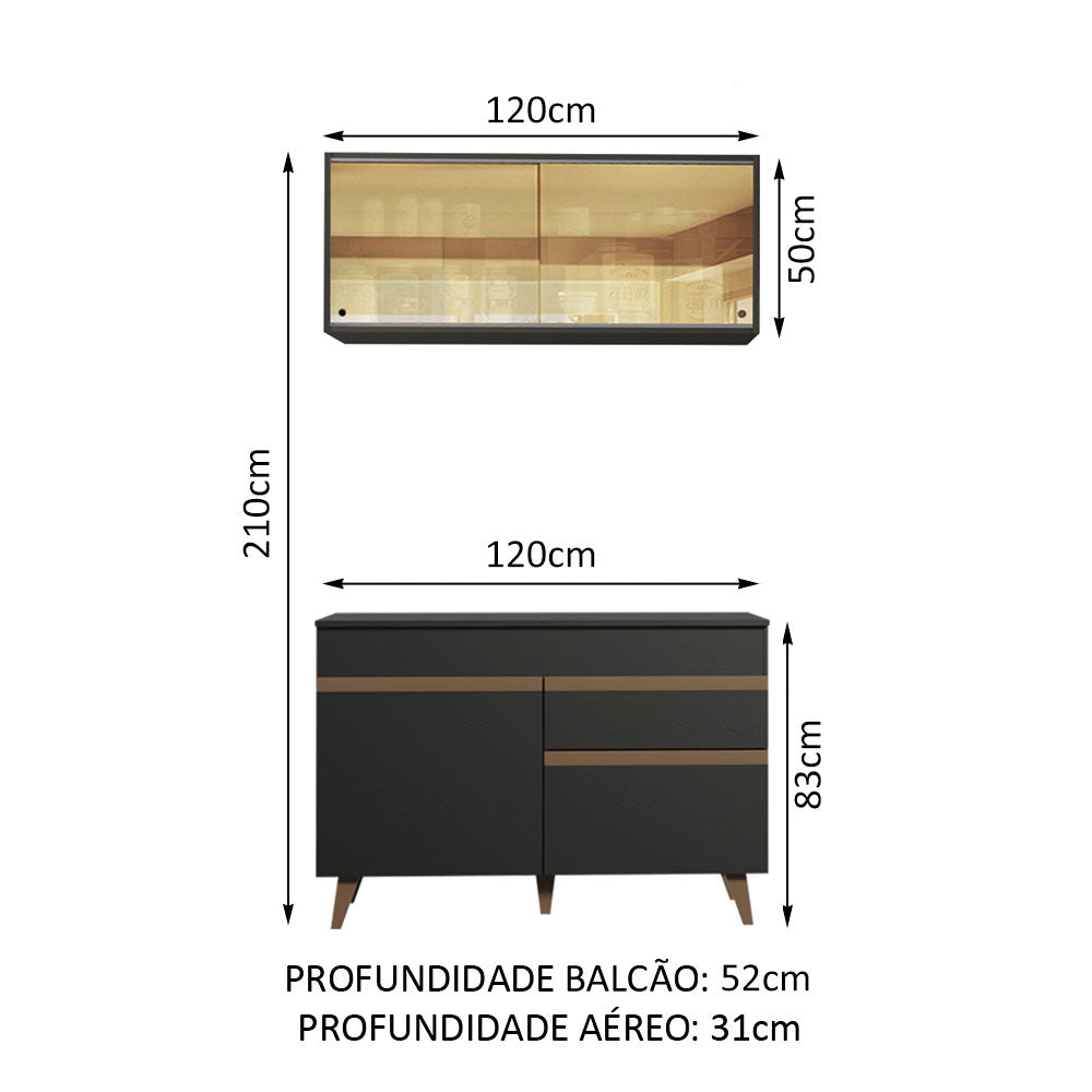 Cocina Integral 120cm Negro Reims Madesa 01