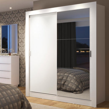 Clóset Soltero 117 cm 2 Puertas Corredizas Con 1 Espejo 4 Cajones Blanco Dallas Madesa