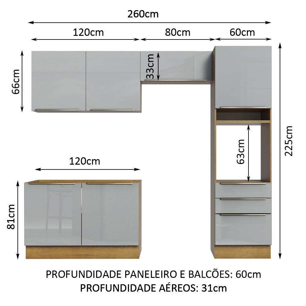 Cocina Integral 260 cm Lux Marrón/Gris 05