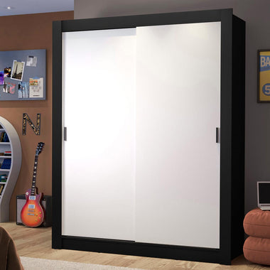 Clóset Soltero 117 cm 2 Puertas Corredizas 2 Cajones Negro/Blanco Dallas Madesa