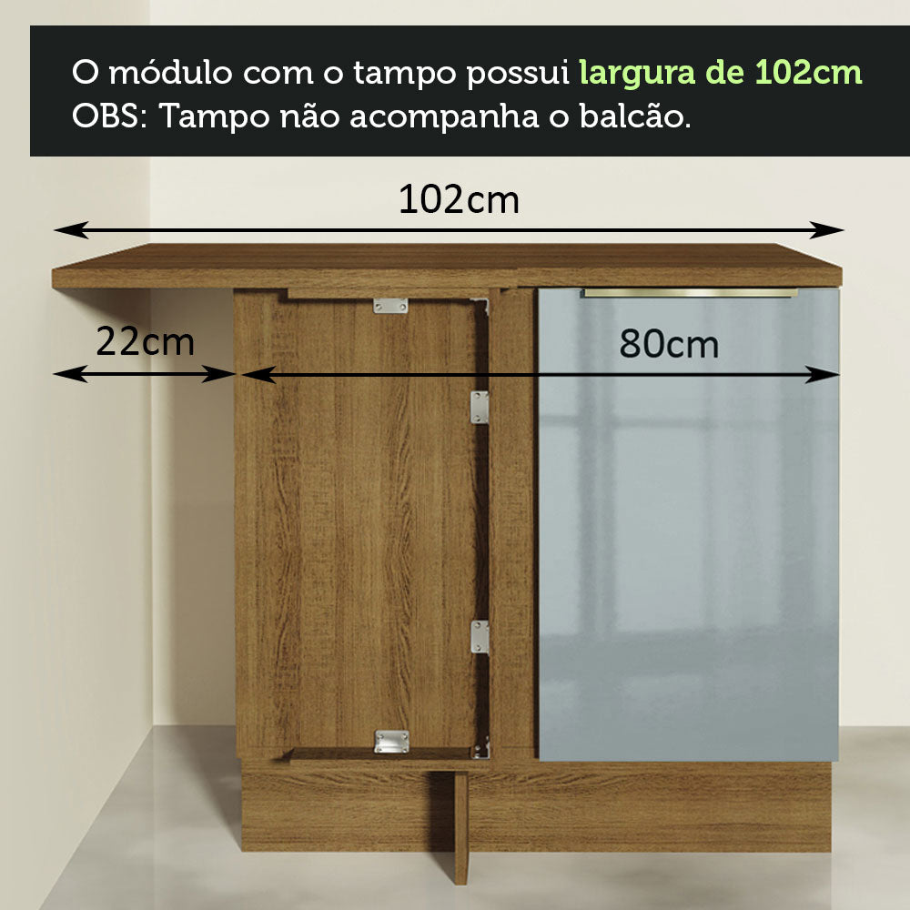 Mueble de Esquina Lux 1 Puerta 60 cm Profundidad (Con Encimera) Marrón/Gris