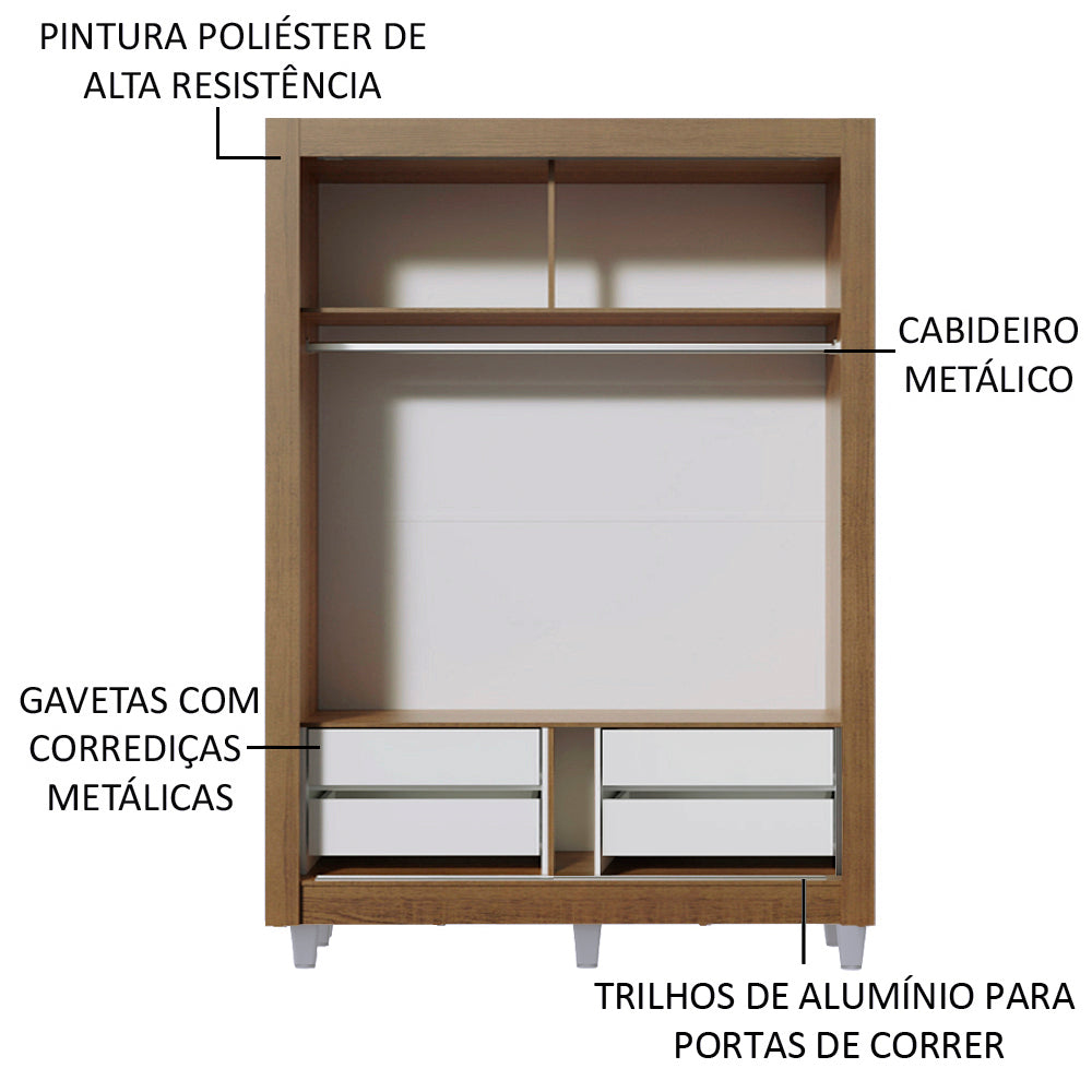 Clóset Soltero Dallas Plus 2 Puertas Corredizas 4 Cajones con Patas Marrón/Blanco