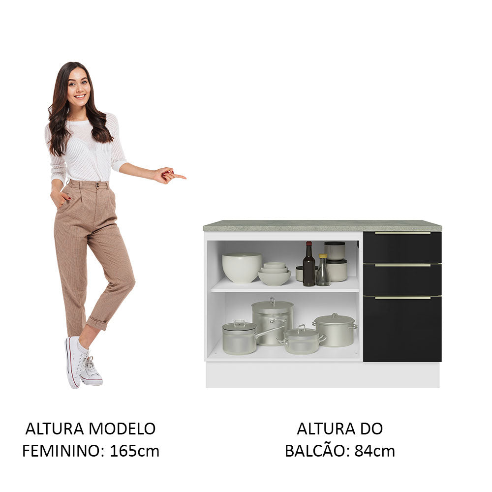 Gabinete Bajo 120 cm 2 Puertas 3 Cajones Blanco/Negro Lux Madesa