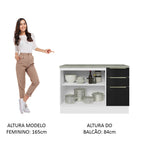 Gabinete Bajo 120 cm 2 Puertas 3 Cajones Blanco/Negro Lux Madesa