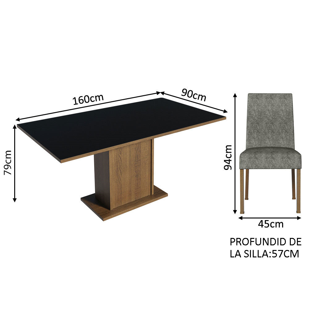 Conjunto de Comedor con Encimera Vidrio 4 Sillas Marrón/Negro/Silver Avril Madesa
