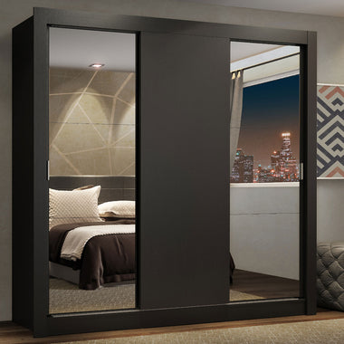 Clóset Matrimonial 170 cm 3 Puertas Corredizas Con 2 Espejos 4 Cajones Negro Lyon Madesa