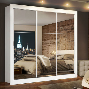Clóset Matrimonial 170 cm 3 Puertas Corredizas Con 3 Espejos 2 Cajones Blanco Lyon Madesa