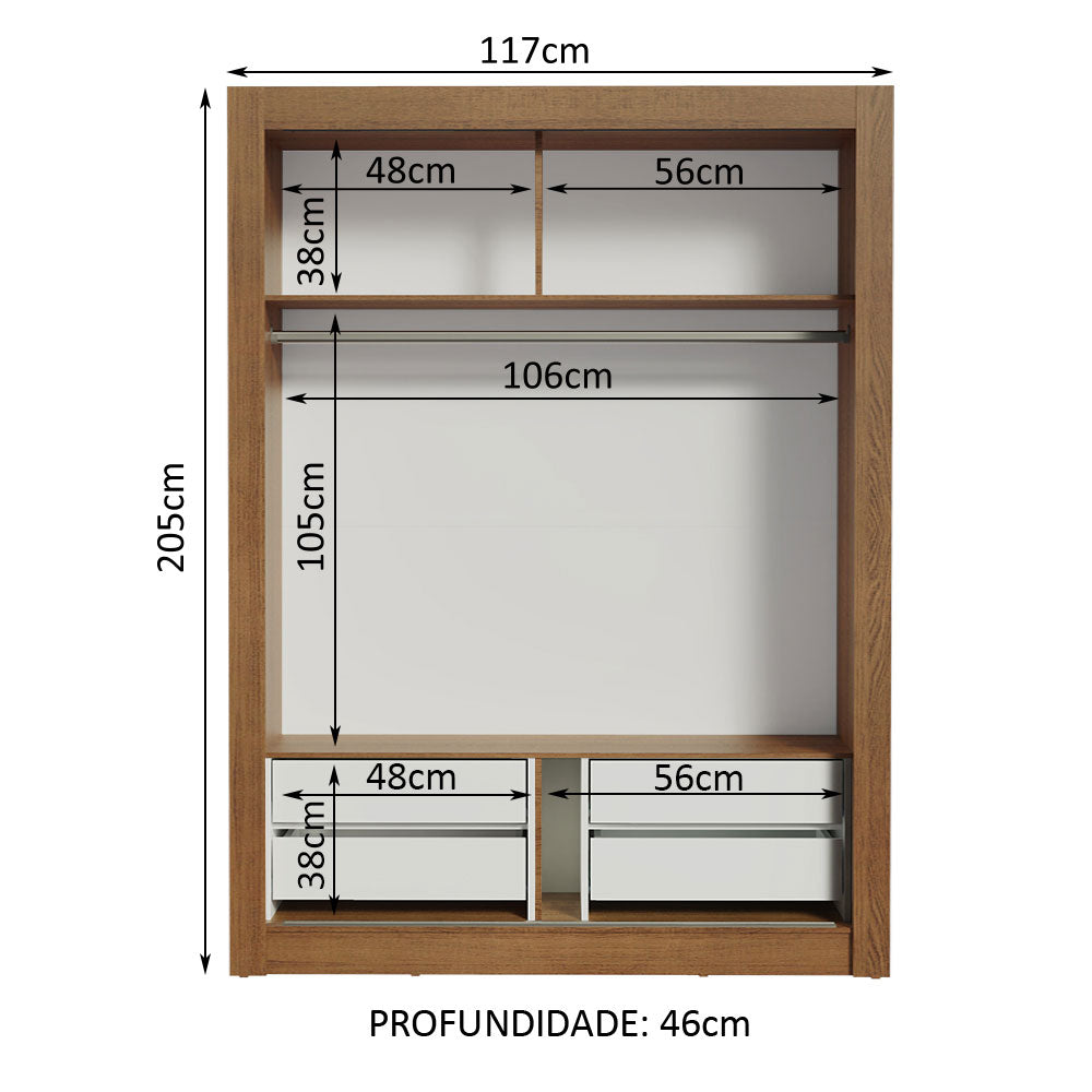 Clóset Soltero 117 cm 2 Puertas Corredizas 4 Cajones Marrón Dallas Madesa