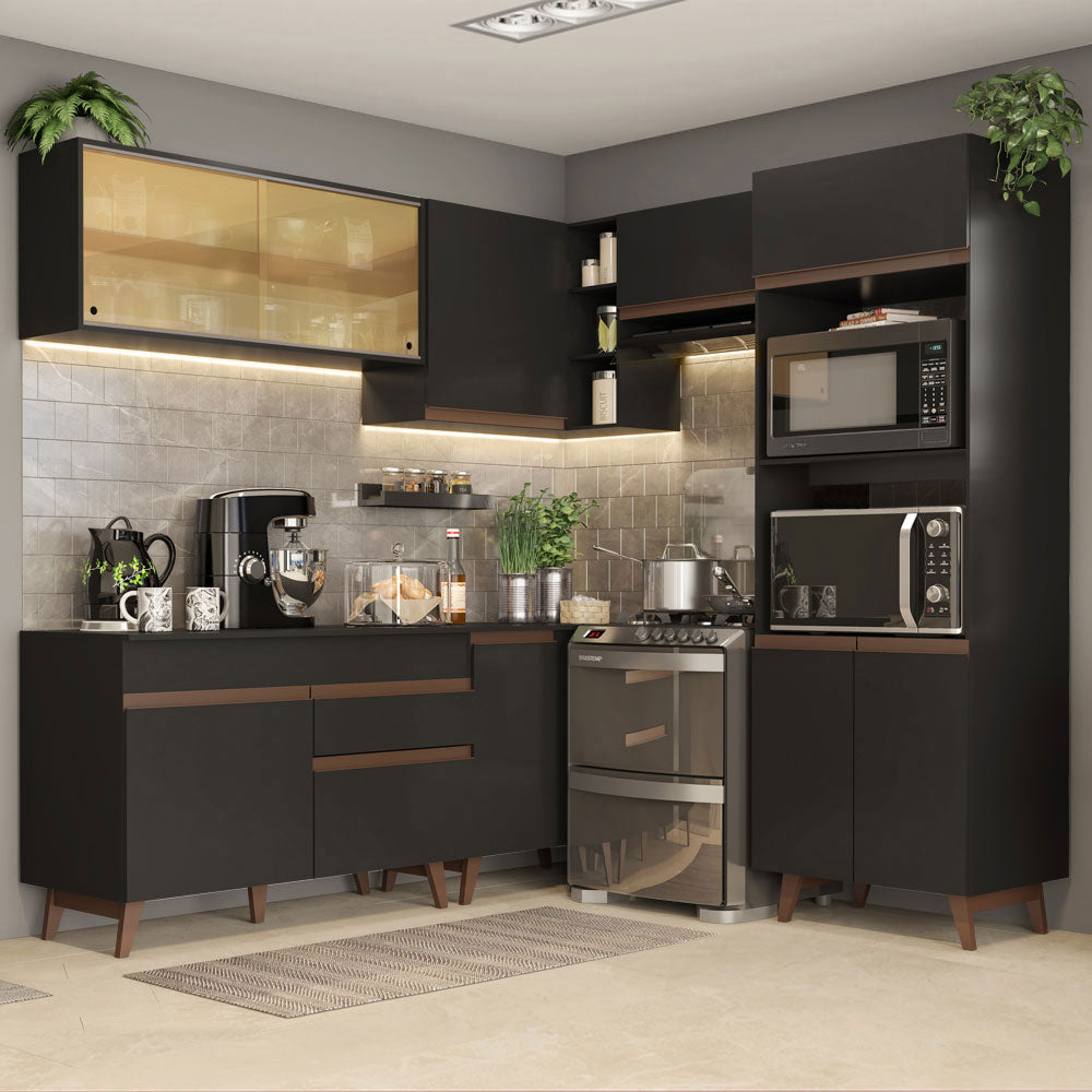 Cocina Integral Esquinera 402cm Negro Reims Madesa 02