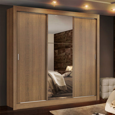 Clóset Matrimonial 170 cm 3 Puertas Corredizas Con 1 Espejo 4 Cajones Marrón Lyon Madesa