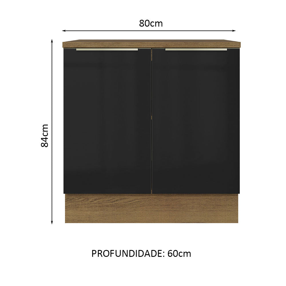 Gabinete Bajo 80 cm 2 Puertas Marrón/Negro Lux