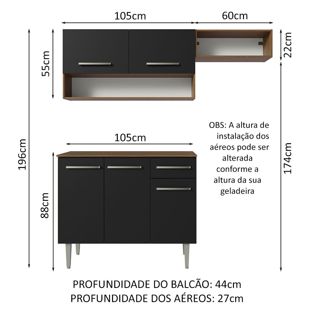 Cocina Integral 165cm Marrón/Negro Emilly 08