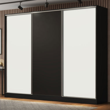 Clóset Matrimonial 231 cm 3 Puertas Corredizas 100% MDF Negro/Blanco Royale Madesa